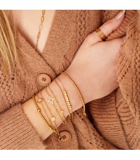 Goudkleurige tweelaagse armband met bolletjes en cirkelvormige bedels