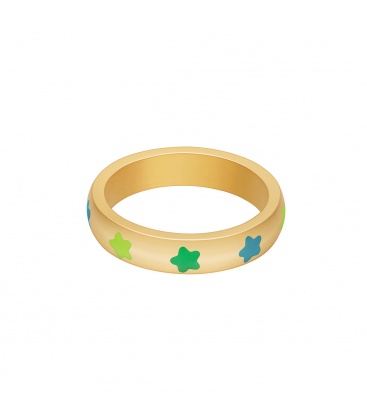 Goudkleurige ring met groene sterretjes (18)