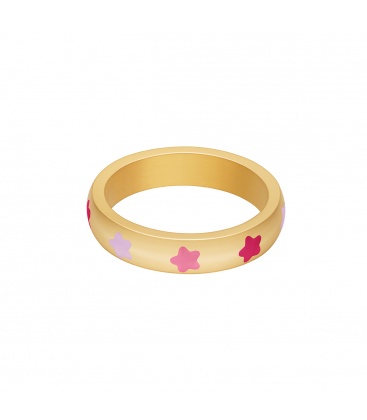 Goudkleurige ring met roze sterretjes (17)