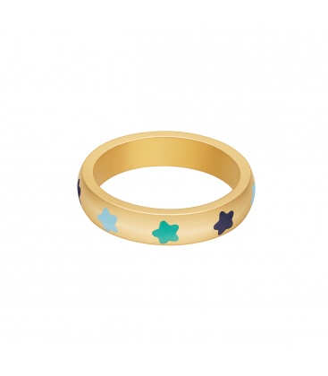 Goudkleurige ring met blauwe sterretjes (18)