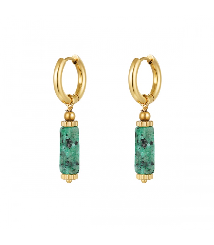 Gouden oorbellen met groene hematiet rechthoekige stenen - Yehwang | Koop nu webshop
