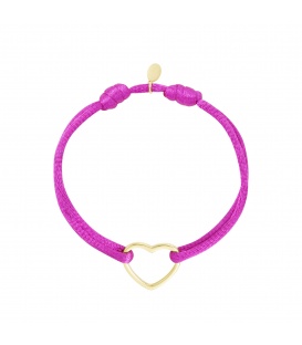 Fuchsia roze stoffen armband met een harten bedel