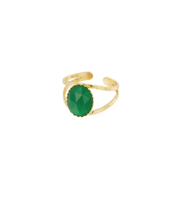 Goudkleurige Ring met Groen Steentje - Tijdloze Elegante Sierade