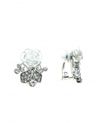  Witte Rozen Oorclips met Strass Steentjes - Schitter in Stijl!