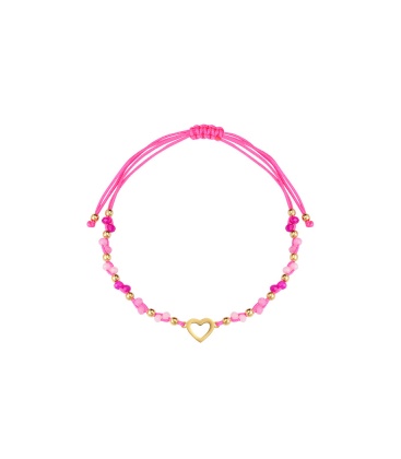  Fuchsia Roze Armband met Gouden Hartje - Koop Nu