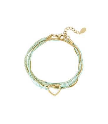 Trendy Groene Armband met Goudkleurige Harten Bedel en Kralen 