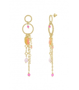 Goudkleurige oorhangers met roze kralen | Elegant en speels
