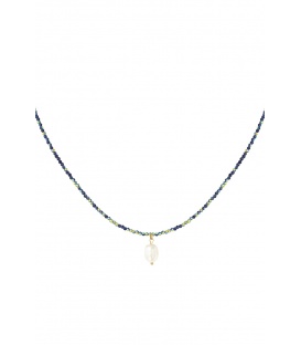 Donkerblauwe kralenketting met parel - Elegant en stijlvol