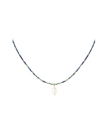 Donkerblauwe kralenketting met parel - Elegant en stijlvol