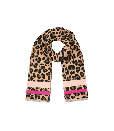 panter sjaal met gekleurde strepen - beige roze SKU0605250-372 Beige Roze Groothandel SKU0605250-372