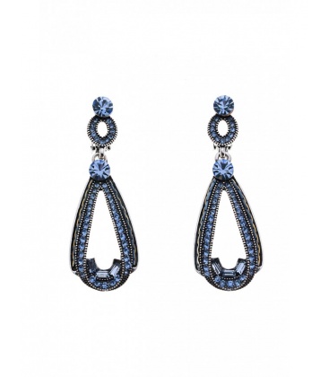 Prachtige blauwe ovale oorclips met strass steentjes