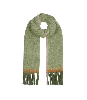 Groene winter sjaal met franje