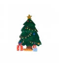 Groene kerstboom broches met lichtjes en cadeautjes