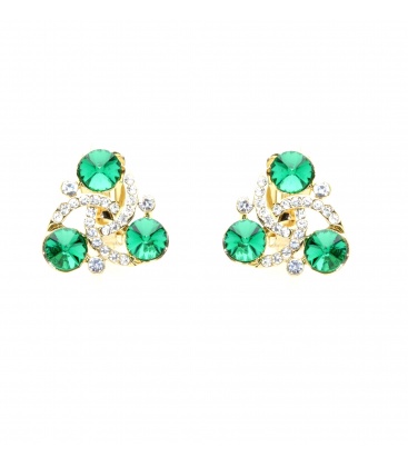 Oorclips met groene en heldere strass steentjes