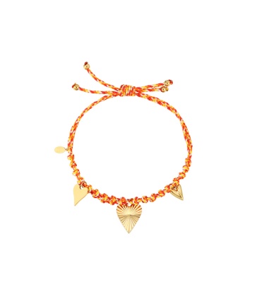 Oranje met goudkleur geknoopte armband met bedels