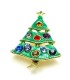 Broche (kerstboom) met gekleurde strass in goudkleurige zetting