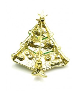 Broche (kerstboom) met gekleurde strass in goudkleurige zetting